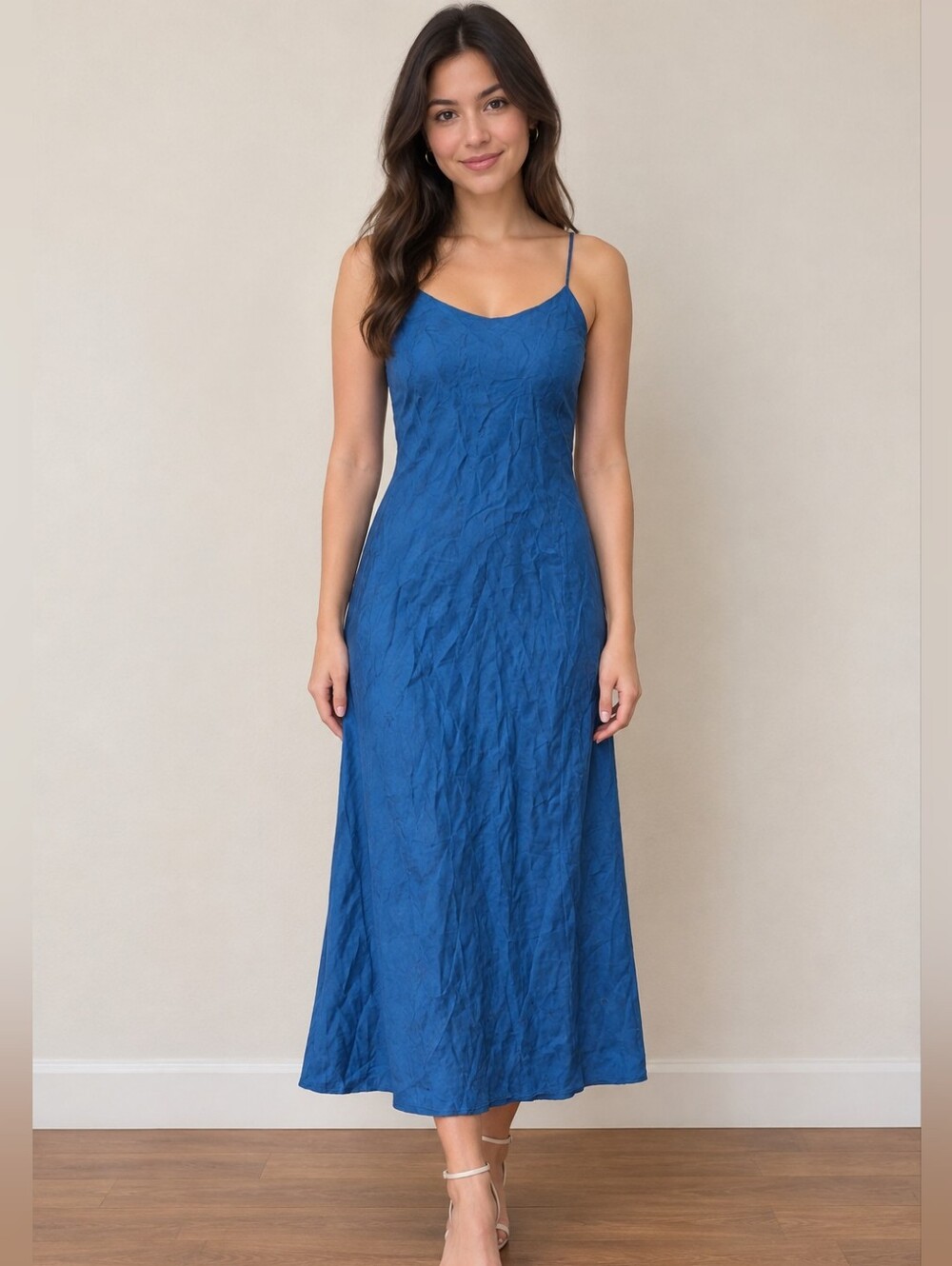 Y2k Victoria's Secret Silk Cobalt Blue Spaghetti Strap Midi Dress Sz S